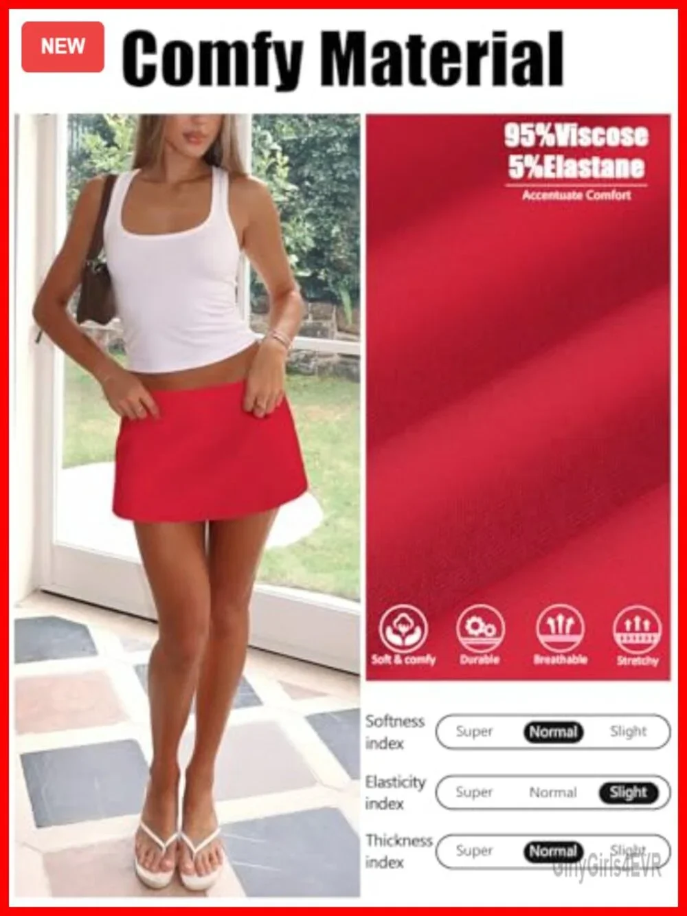 Women's A-Line Mini Skort with Built-In Shorts, Low Rise, Stretch Viscose,